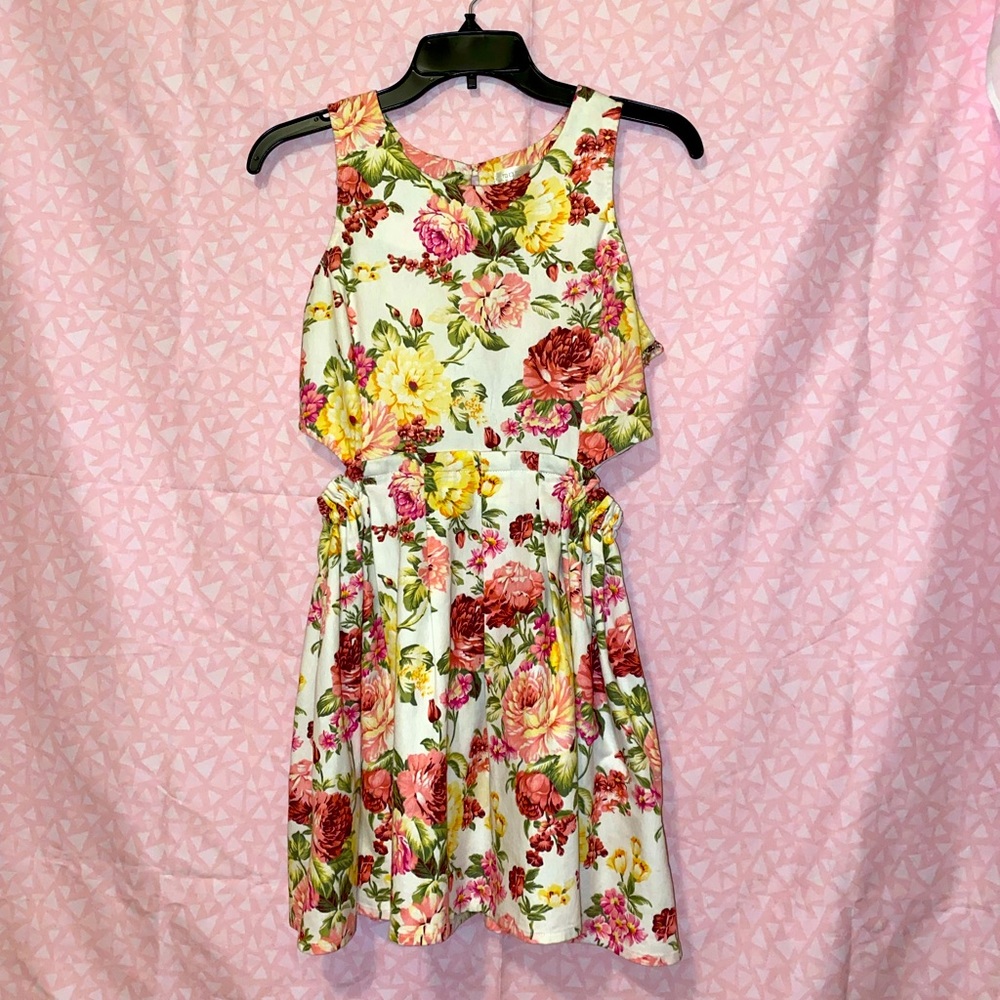 Mazooma Fit & Flare Floral Dress with Cut outs